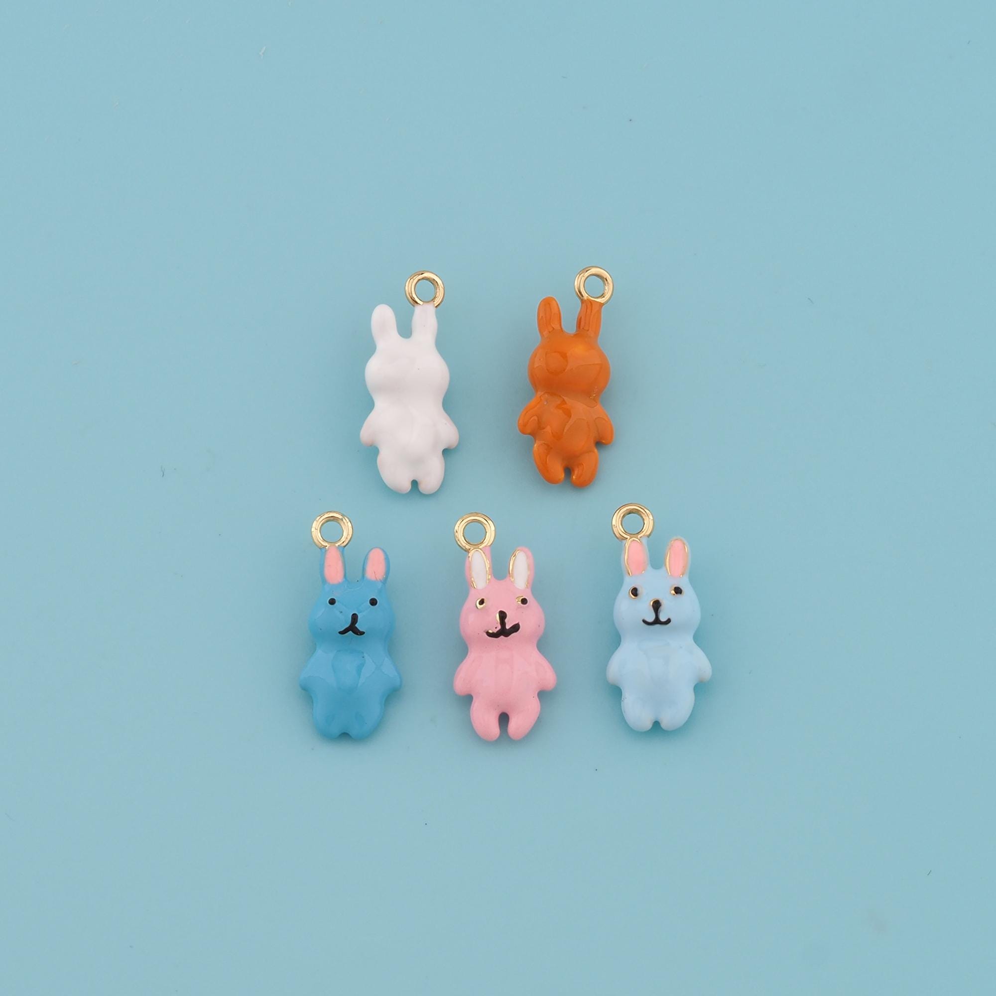 18Kゴールドフィルドバニーペンダント、エナメルかわいい小さなウサギ
