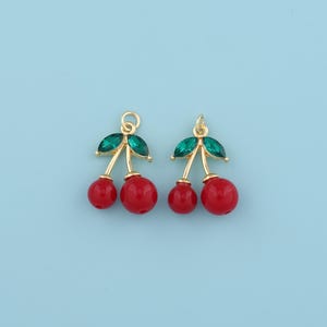 18K Gold Filled cherry Pendant,Enamel cherry Charm Necklace,DIY Jewelry Making Supply