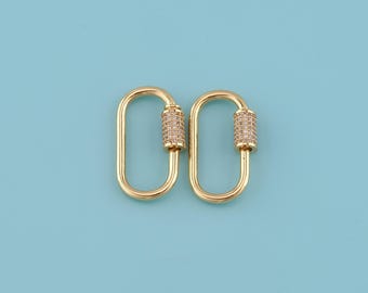 18K Gold Filled Oval Carabiner Clasps,CZ Oval clasp,Screw Lock Clasp,Carabiner Lock Connector, Turnbuckle for Jewelry Making,Necklace Claspt