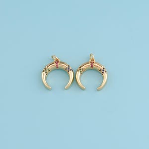 18K Gold Filled Crescent Moon Pendant,CZ Micro Pave double horns Charm Necklace,DIY Jewelry Making Supply