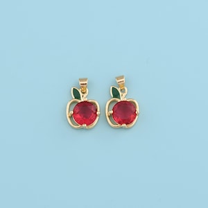 18K Gold Filled crystal red apple  Pendant,apple Charm Necklace,DIY Jewelry Making Supply