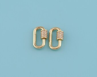 18K Gold Filled Oval Carabiner Clasps,CZ Oval clasp,Screw Lock Clasp,Carabiner Lock Connector, Turnbuckle for Jewelry Making,Necklace Claspt