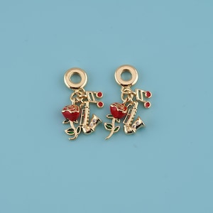 18K Gold Filled Enamel music charm,Saxophone Pendant,Rose Pendant,Music Note Charm, Gift for musician, Friend,DIY Jewelry Making Accessories