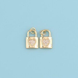 18k Gold Filled Lock Shape Heart Pendant,CZ Micro Pave Love Lock Charm Necklace,DIY Jewelry Making Supply
