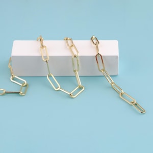 1メートル 18Kゴールドフィルドチェーンネックレス、ペーパークリップチェーン、ネックレスブレスレット用ペーパークリップチェーン、ジュエリー製作用バルクチェーン