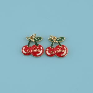 18K Gold Filled cherry Pendant, Enamel cherry Charm Necklace,CZ Fruit Jewelry, Cute Summer Necklace,DIY Jewelry Making Supply