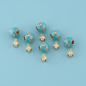 18K Gold Filled Dog house paw print hot air balloon charm,Exquisite enamel zircon charm for bracelets, DIY Jewelry Accessories