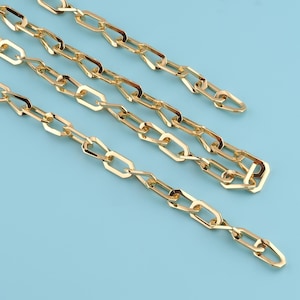 1メートル 18Kゴールドフィルドチェーンネックレス、ペーパークリップチェーン、ネックレスブレスレット用歪みペーパークリップチェーン、ジュエリー製作用バルクチェーン