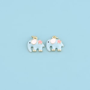 18K Gold Filled elephant Pendant,Enamel elephant Charm Necklace, Wildlife Pendant,DIY Jewelry Making Supply