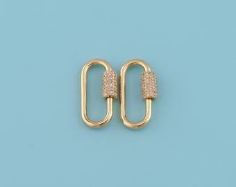 18K Gold Filled Oval Carabiner Clasps,CZ Oval clasp,Screw Lock Clasp,Carabiner Lock Connector, Turnbuckle for Jewelry Making,Necklace Claspt