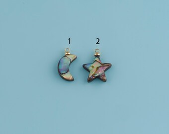 18K Gold Filled Abalone Abalone Shell Moon Pendant,Natural Shell Star Pendant,Shell Gold Jewelry Women Necklace Anniversary Gift