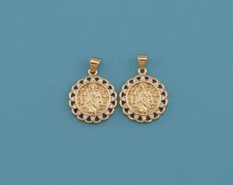 18K Gold Filled Saint Judas Patron Saint Pendant，round Saint Jude medallion necklace ，catholic jewelry ，christian jewelry，St Jude Necklace,