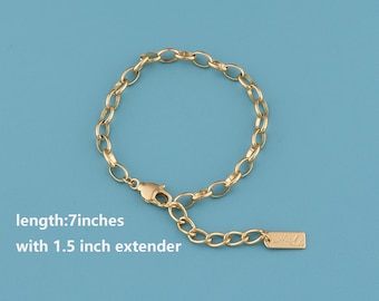 Bracelet ovale en or 18 carats, bracelet à fermoir mousqueton, bracelet chaîne Rolo, chaîne réglable en or, bracelet à maillons