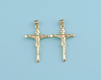 18K Gold Filled Jesus Cross Pendant, Textured crucifix cross pendant,Jesus Charms,DIY Jewelry Making Supply