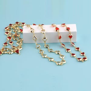 1 meter 18K Gold Filled Chain Necklace,Tiny CZ Heart Chain,Crystal Heart Chain for Necklace Bracelet,Bulk Chain for Jewelry Making