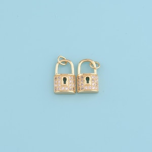18K Gold Filled Lock Pendant,CZ Micro Pave Dainty Key Lock Charm Necklace,DIY Jewelry Making Supply
