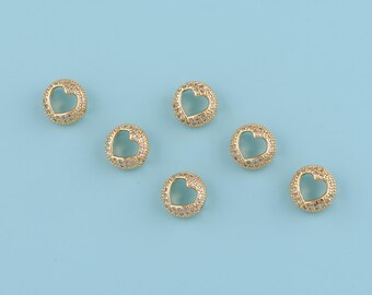 Cuentas espaciadoras de corazón rellenas de oro de 18 quilates, pulsera con dije de corazón con micropavé de circonita cúbica, cuentas de amor, cuentas con agujeros grandes, joyería DIY