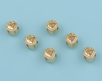 Cuentas espaciadoras de corazón rellenas de oro de 18 quilates, micropavé de circonita cúbica "Te amo", cuentas espaciadoras de oso, cuentas de pulsera, cuentas de amor, cuentas con agujeros grandes, joyería DIY