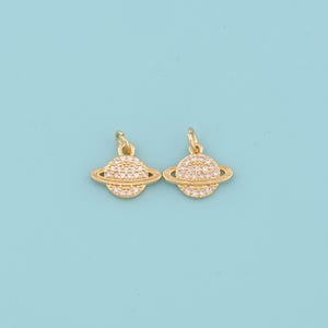 18K Gold Filled planet Pendant,CZ Micro Pave Celestial Jewelry Charm Necklace,DIY Jewelry Making Supply
