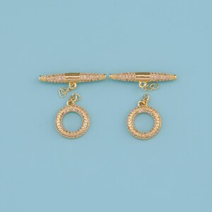 18K Gold Filled OT clasp,CZ texture Circle Toggle Clasp,Round Toggle Clasps Set For Jewelry Making Supplies,Bracelet Clasps,Necklace Clasps