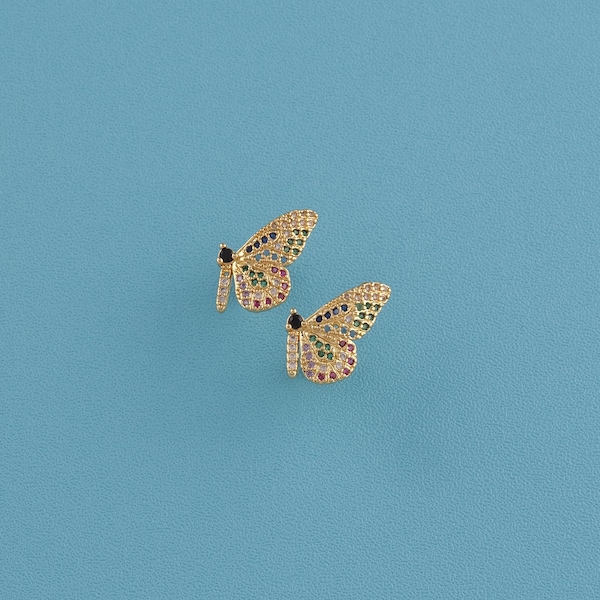 1 pair 18K Gold Filled butterfly earrings,CZ Dainty Butterfly Stud Earrings,Bridesmaid Gift,Gift for Her, Fun & Cute Earrings