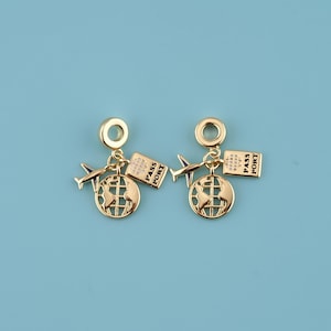 18K Gold Filled Vacation travel life charm,passport airplane & globe charm,travel charm for charm bracelets, travel jewelry