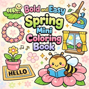 大胆で簡単な春のミニ塗り絵ブック | かわいい春の塗り絵55ページ | 即時ダウンロード