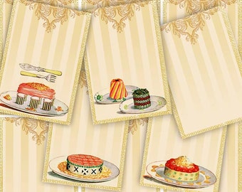 Vintage Cake Printable Tags, Dessert Digital Collage Sheet, Bakery Printable Gift Tags, Food Tags, Labels