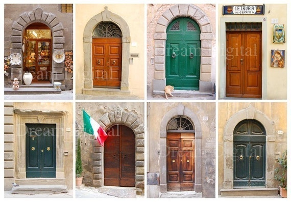 Old Doors Digital Collage Sheet, Printable ACEO, Gift Tag Background, Scrapbooking, Tags - One JPG file with eight doors