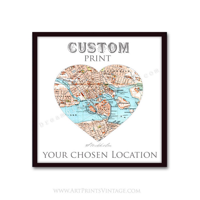 Heart Map Art Set of Four Personalized Map Prints Custom Wedding Anniversary Gift, Unique Paper First Anniversary Gift, Map Wall Decor image 3