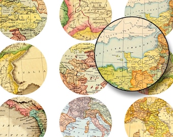 Mapy do druku, 2 cale koła, cyfrowy kolaż, okrąg cyfrowy, Vintage map, stare mapy