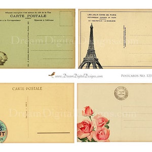 Versos de cartões postais franceses vintage - folha de colagem digital de Paris, coisas efêmeras francesas, imagens para impressão