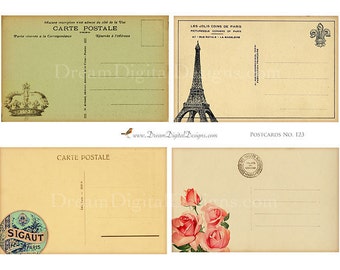 Vintage French Postcard backs - Paris Digital Collage Sheet, French Ephemera, Printable Images