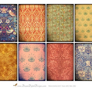 Printable Vintage Wallpaper, Digital Collage, Printable Gift Tags, ATC, Digital Background, Instant Download
