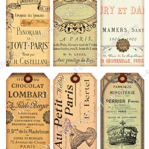 Paris Printable French Ephemera for Gift Tags, Junk Journal Papers or Price Tags. Paris Ephemera Tags Instant Download Collage Sheet image 3