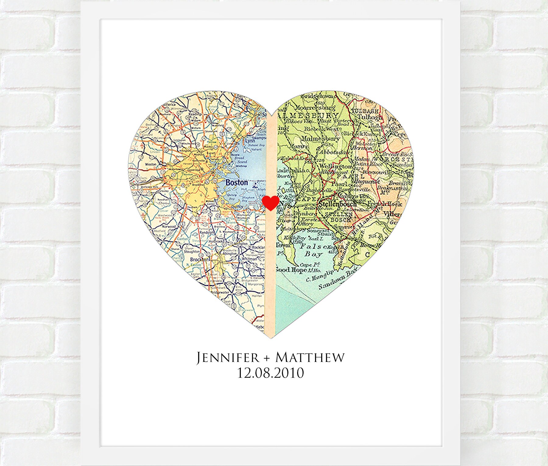Custom Heart Map Custom Heart Map for Couples, Personalized Bridal Shower Gift, Paper ...