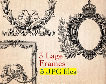 Ramki Obrazy do druku, Cyfrowe tło graficzne dziennika śmieci 3 Duże ozdobne ramki vintage do pobrania