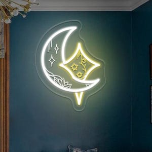 Sterne und Mond Leuchtreklame, gravierte Neonlichter, Schlafzimmer LED Neon, Ramadan Schild Geschenke, Kinderzimmer LED-Licht, Kinderzimmer Dekor, Halloween Neon Dekor