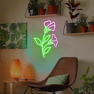 Eustoma Flower Neon Sign,Flower Neon Light,Florist Neon LightFloral Led Light,Garden Lovers Gift,Flower Room Wall Decor,Eustoma Flower Decor