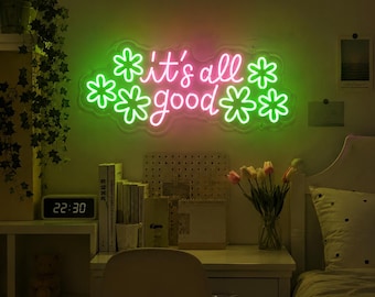 It's All Good Neon Sign,Daisy Flower Neon,Bedroom Led Lights,Rustic Home Office Sign,Motivational Funny Cubicle Decor,Valentine's Day Gift