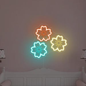 Sakura Neon Sign,Popping Flowers Sign,Plant Garden LED Lights,Florist Neon Light,Botanical Garden Sign,Girls Room Decor,Gifts For Girls