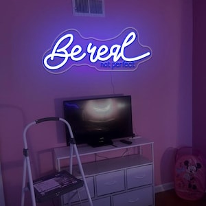 Letrero de neón "Sé real, no perfecto", letrero colgante de pared con frases sobre salud mental, decoración inspiradora para el hogar, decoración de neón para salón de belleza, luces LED de amor propio.