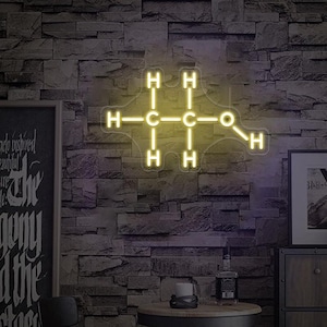 Alcohol Molecule Neon Sign,Bar Neon Sign,Ethanol Chemical Formula LED Light,Science Wall Art,Chemistry Decor,Gift for Scientists