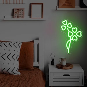 Trébol de cuatro hojas de la suerte, letrero de neón de trébol, decoración de letrero de la suerte, luz LED de hoja, luz de neón de trébol de cuatro hojas, luces de neón de plantas, decoración de floristería