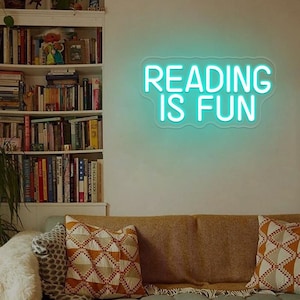 Reading Is Fun Neon Sign,Reading Book Neon,Library Neon Sign,Nerd Light Sign,Study Room LED,Classroom Wall Decor,Book Lover Gifts