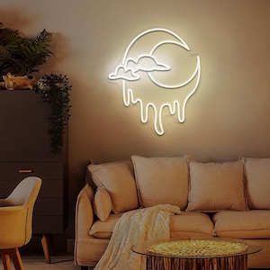 Schmelzender Mond Leuchtreklame, Mond Wolken Neonlichter, Mond Decor Neonlicht, Mond Leuchtreklame, Wolke Leuchtreklame, Kinderzimmer Wanddekor, Mond LED-Schild