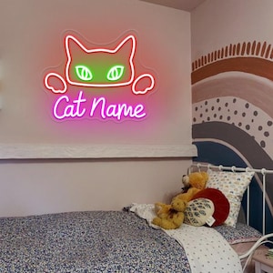 Personalized Name Cat Neon Sign,Pet Name Sign,Custom Kids Name Neon Sign,Pet Store Name Sign,Custom Cat Name LED Neon Sign,Animal Neon