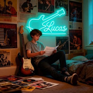 Custom Name Guitar Sign,Electric Guitar Neon Sign,Personalized Guitarist Name Sign,Guitar Band Room Sign,Gifts For Music Lovers,Studio Decor