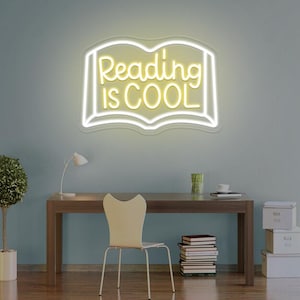 Reading Is Cool neon Sign,Library Neon Sign,Home Library Wall Lignt,Nerd Light Sign,Reading Corner Decor,Book Lover Gift,Bookworm Gift