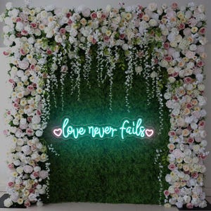 Enseigne au néon Love Never Fails, néon de mariage, enseigne au néon coeur, cadeau Saint Valentin, cadeau d'anniversaire, enseigne néon pour chambre à coucher, enseigne LED décoration de mariage